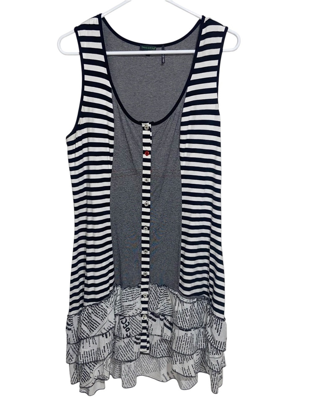 Tricotto Tunic Top Womens XL Mini Dress Wearable Art Boho Artsy Lagenlook Ruffle